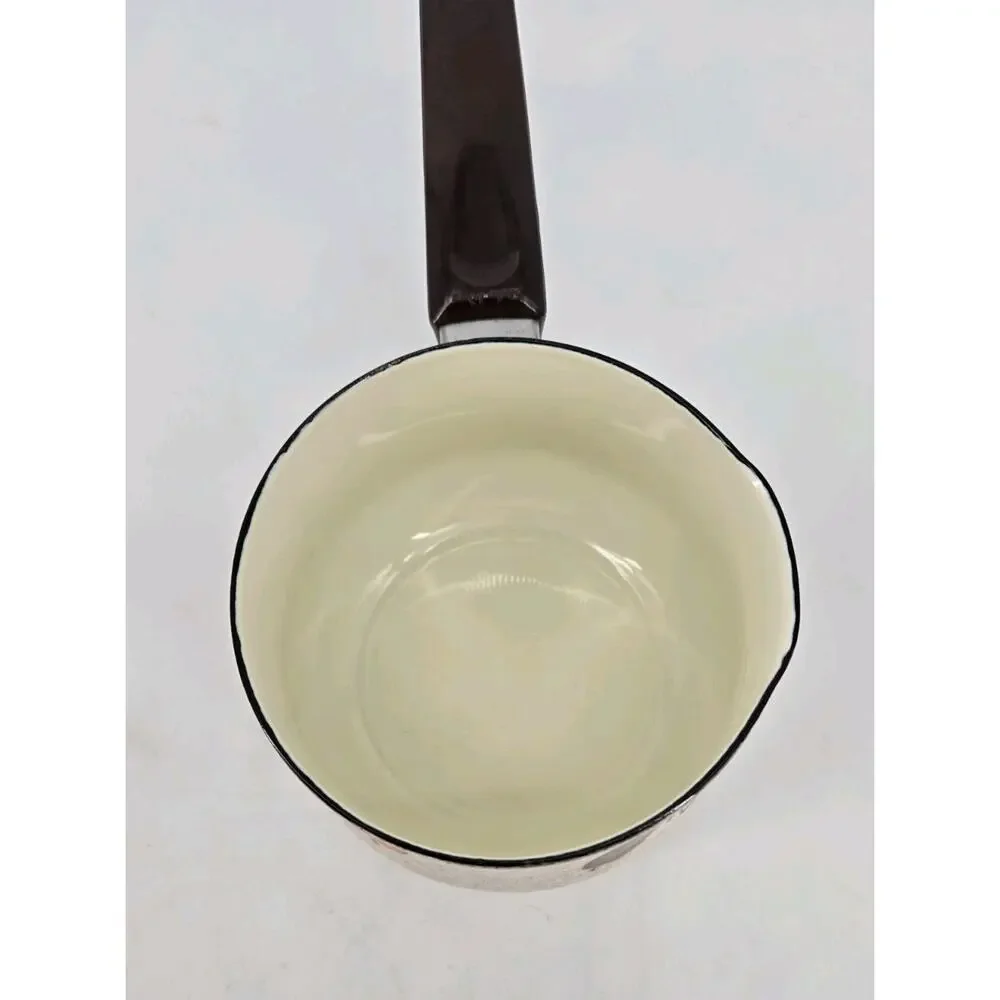 MCM Orange Flower Sanko Ware Pouring Sauce Pan Show Pans Enamel Cookware 1970s